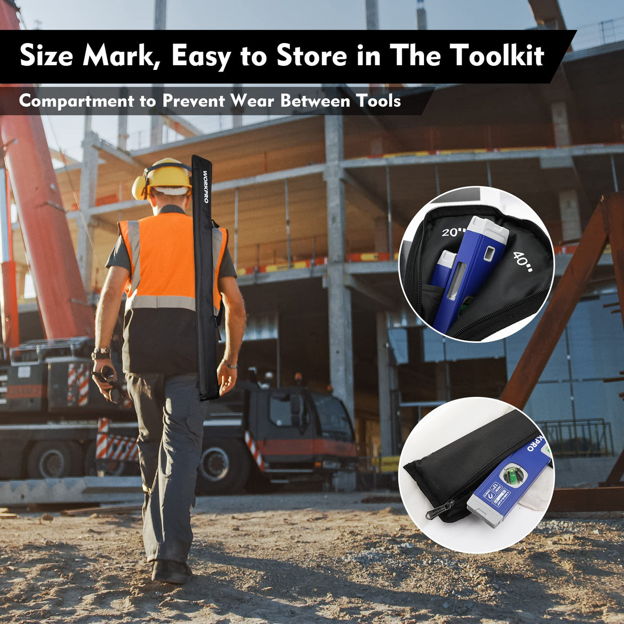 WORKPRO 3-Piece Spirit Level Set (12", 20", 40"), Level Set with Magnetic Torpedo Level, 45°/90°/180°Bubbles Measuring, Open Top View Design, WORKPRO