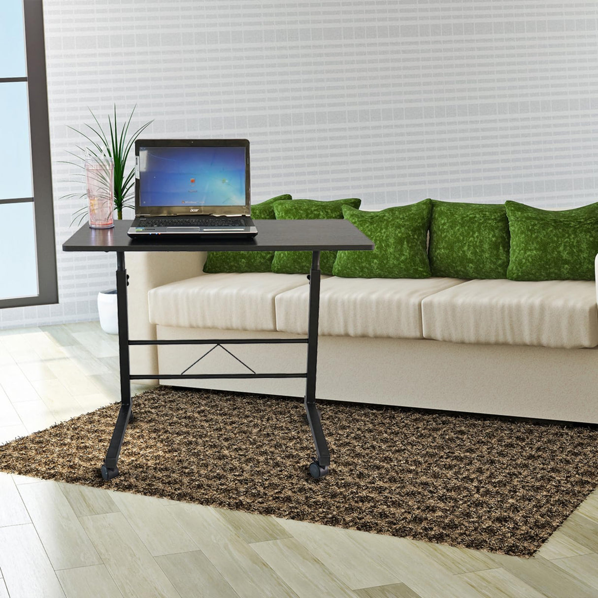Karl home Side Table Mobile Standing Computer Desk Adjustable Height Portable Laptop Table, TV Tray Computer Workstation Sofa Bed Table for Home Karl home