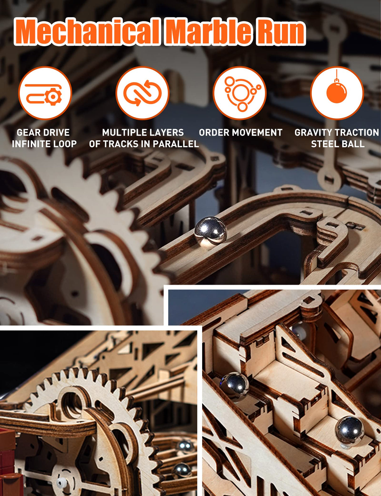 MIEBELY Electrical 3D Wooden Puzzles Adults Craft Toys DIY Marble Run Model Building Kits Block Toys W/Motor, Mechanical Gear Engineering Kit Home MIEBELY