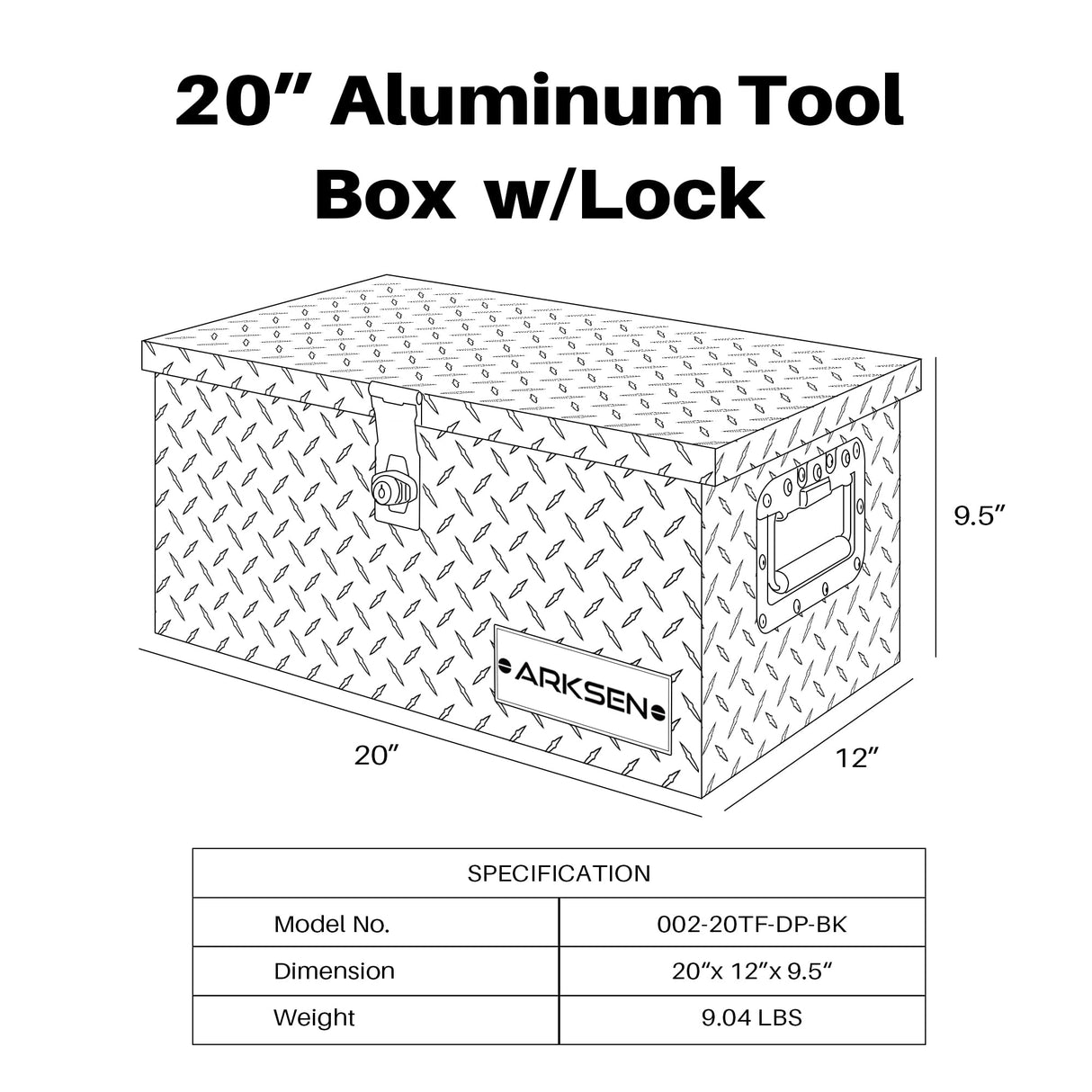ARKSEN 20 Inch Heavy Duty Aluminum Diamond Plate Tool Box Chest Box Pick Up Truck Bed RV Trailer Toolbox Storage with Side Handle and Lock Keys – ARKSEN