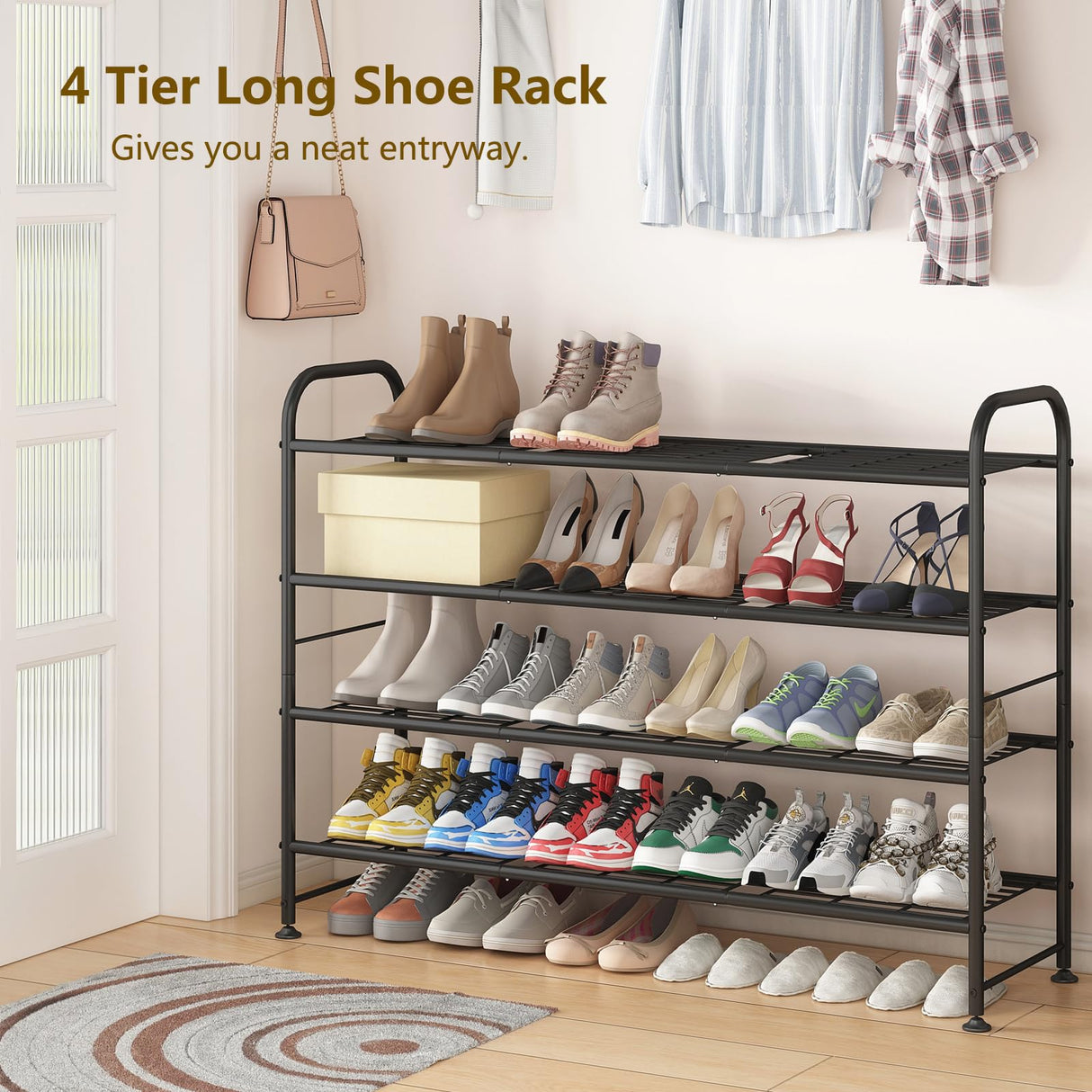 LINZINAR Shoe Rack 4 Tier Storage Organizer for Closet Entryway Metal Black LINZINAR