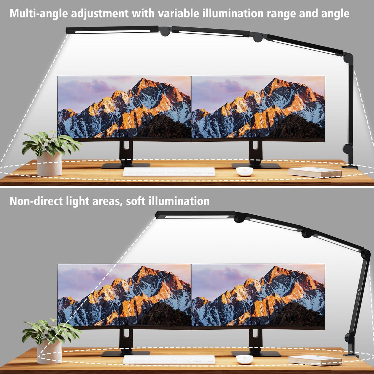 LED Desk Lamp with Clip,Flexible 4 Section 3 Light Source Office Desk Lamp,4 Color Temperatures and 5 Brightness Level Desk Light,Night Eye AILBTON