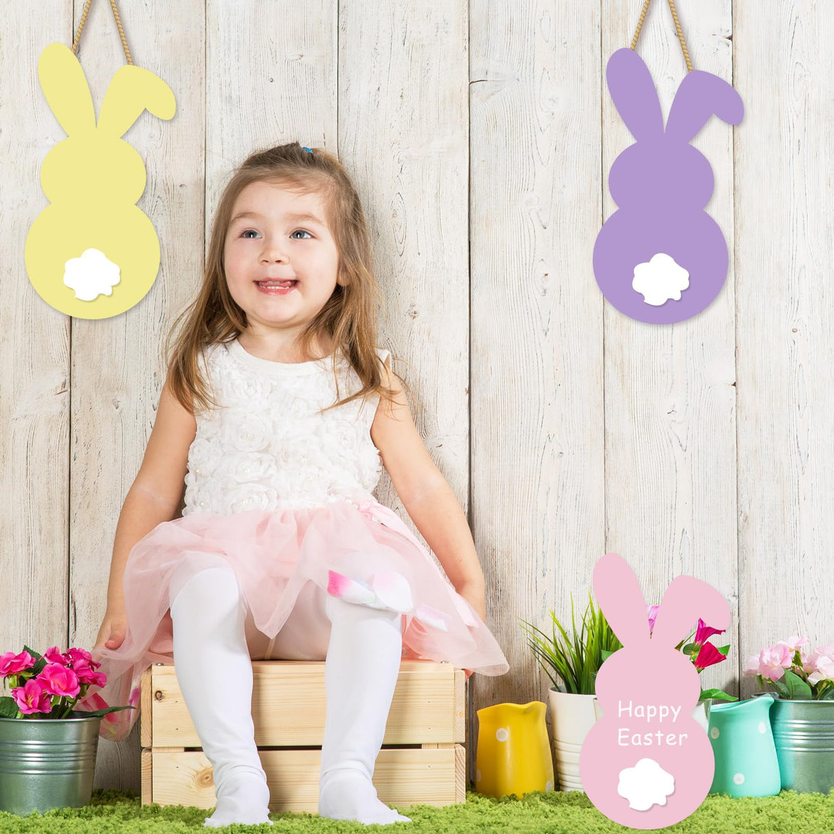 Whaline 4Pcs Easter Wooden Bunny Cutouts 9.8 x 5.1 Inch Unfinished Wooden Bunny Slices Signs Wood Rabbit Ornament for Spring Easter DIY Painting Whaline