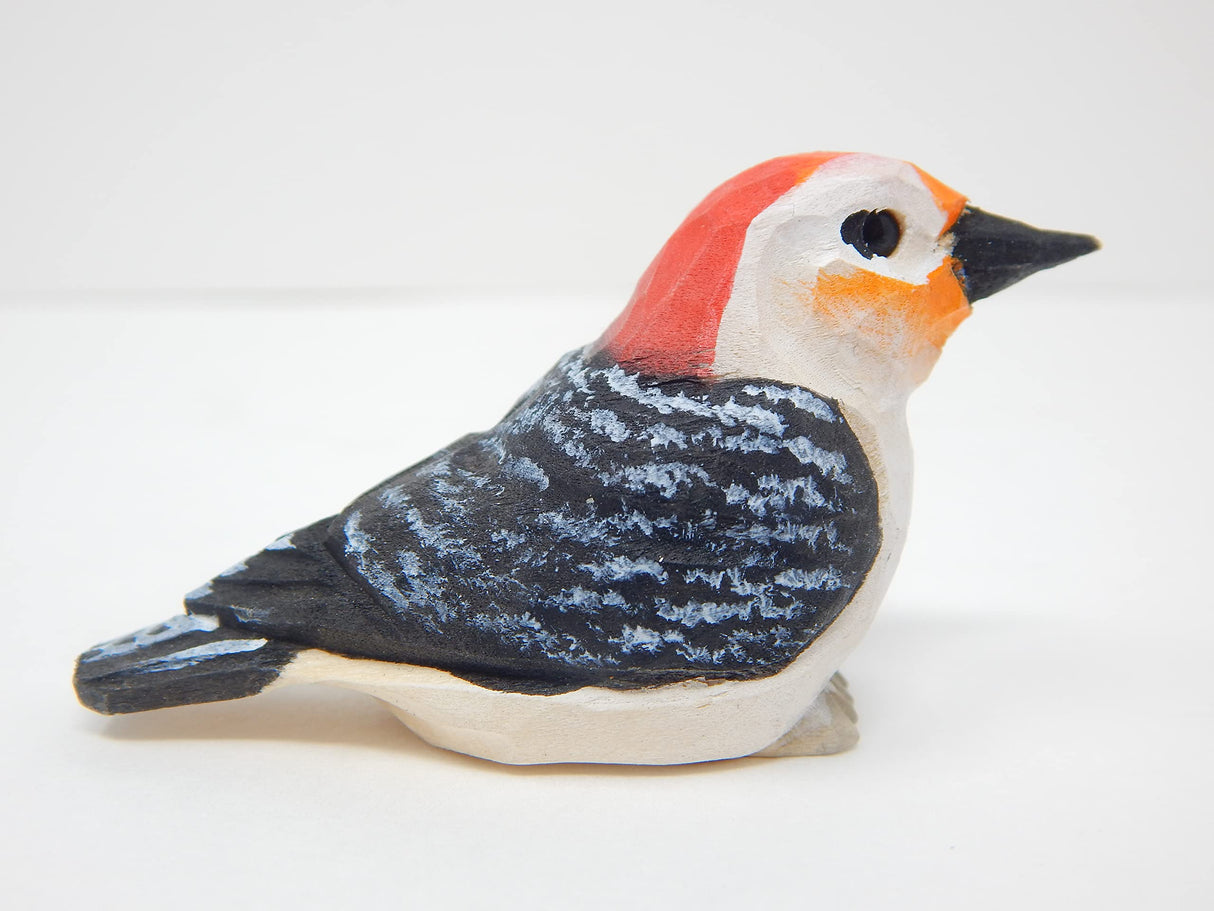 Red Bellied Head Woodpecker Wood Figurine Forest Common Woodland Pecker Sapsucker Miniature Bird Art Carve Small Animal Selsela