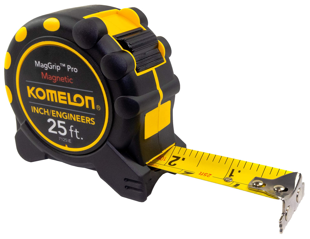 Komelon 7125IE; 25' x 1" Magnetic MagGrip Pro Tape Measure with Inch/Engineer Scale, Yellow/Black Komelon