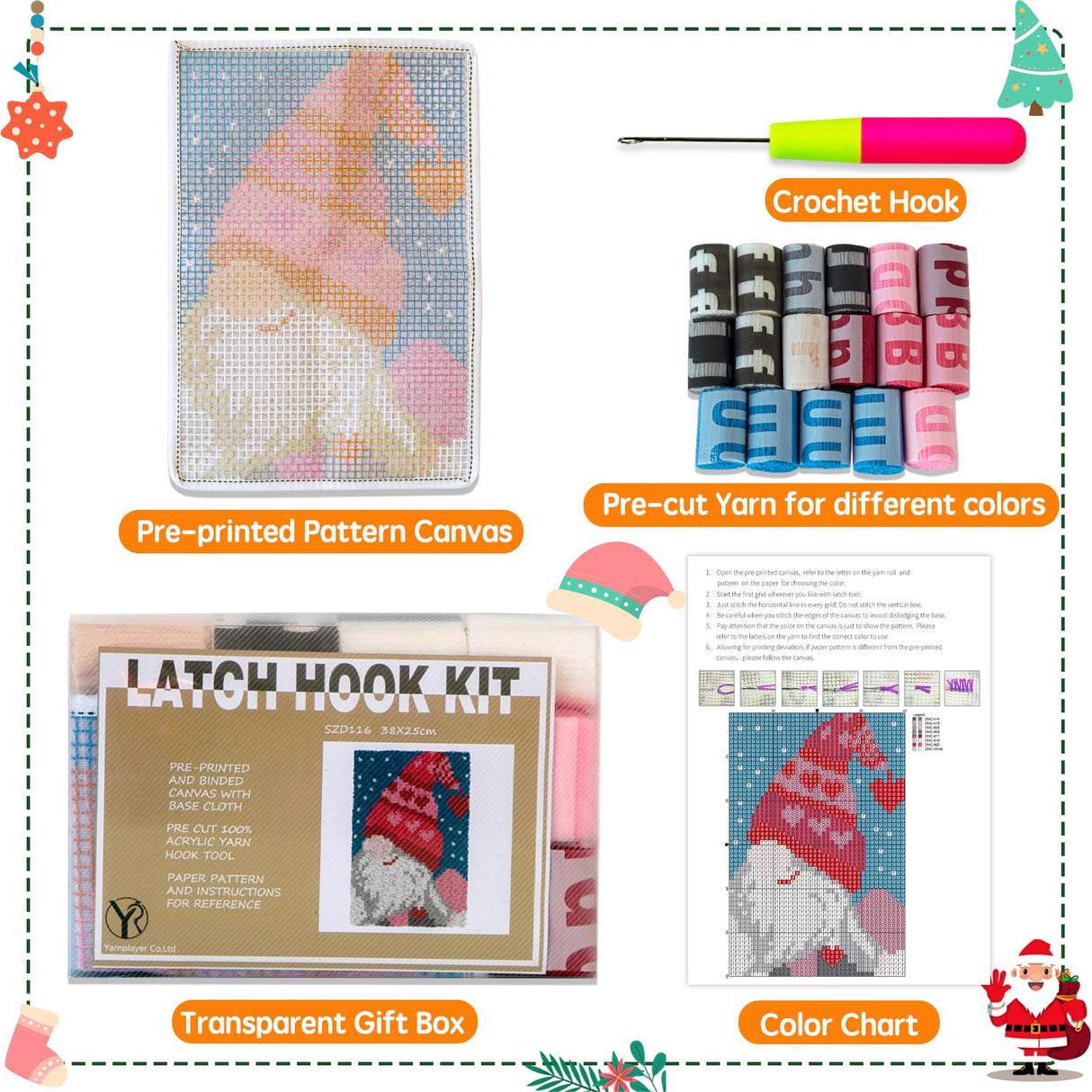 YP Latch Hook Kits for Kids Adults DIY Rug Tapestry Kits with Printed Canvas Embroidery Kits Festival Gifts Home Decoration (C, 18.1inch X 12.6inch) YP