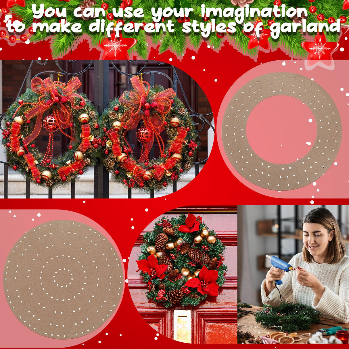 Thyle 6 Pcs Round Wreath Boards with Holes Wooden Summer Wreath Flower Boards Wood Ring Wreath Frame Supplies with 100 Nylon Cable Ties for DIY Thyle