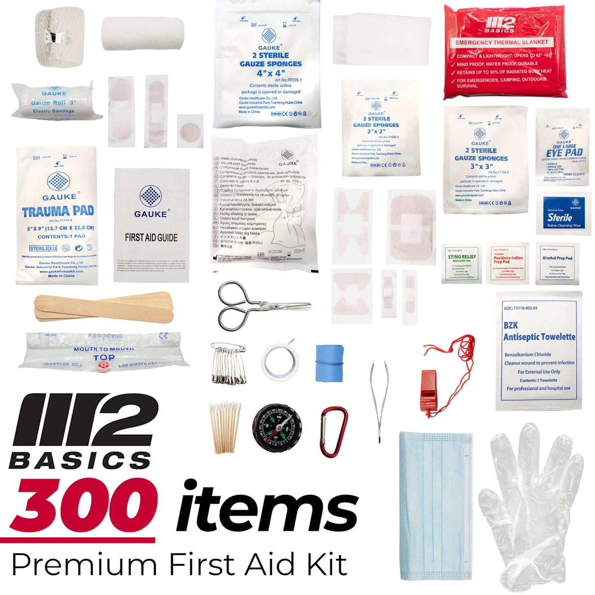 M2 BASICS Professional 300 Piece (40 Unique Items) First Aid Kit | Emergency Medical Kits | Home, Business, Camping, Car, Office, Travel, Vehicle, M2 BASICS