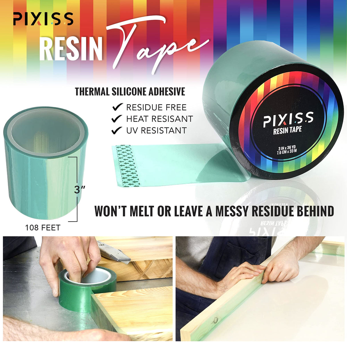 Pixiss Epoxy Resin Tape Mold Release Tuck Tape for Epoxy Resin - Extra Wide Epoxy Mold Release Tape, Polyester Tape for Resin UV Tape Release Film, Pixiss