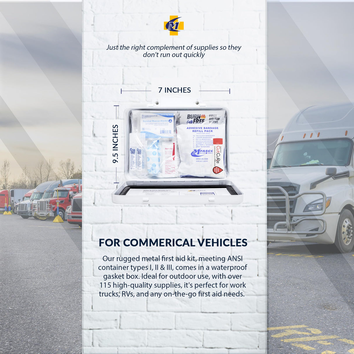 MFASCO Vehicle First Aid Kit - Compact Metal Kit - Portable & Mountable - Safety Kit for Commercial Vehicles & Workplace - DOT ANSI OSHA Compliant - MFASCO