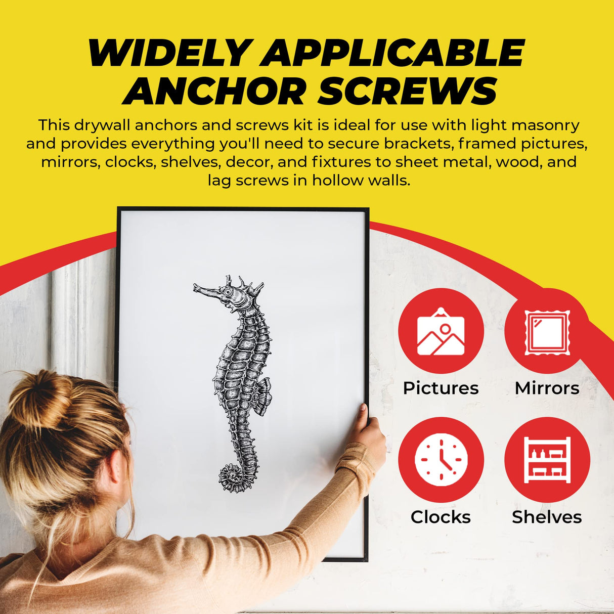 Qualihome Ribbed Plastic Drywall Anchor Kit - Wall Anchors and Screws for Drywall Includes Anchors, & Screws, 1 Masonry Drill Bit - Mounting Tolls Qualihome