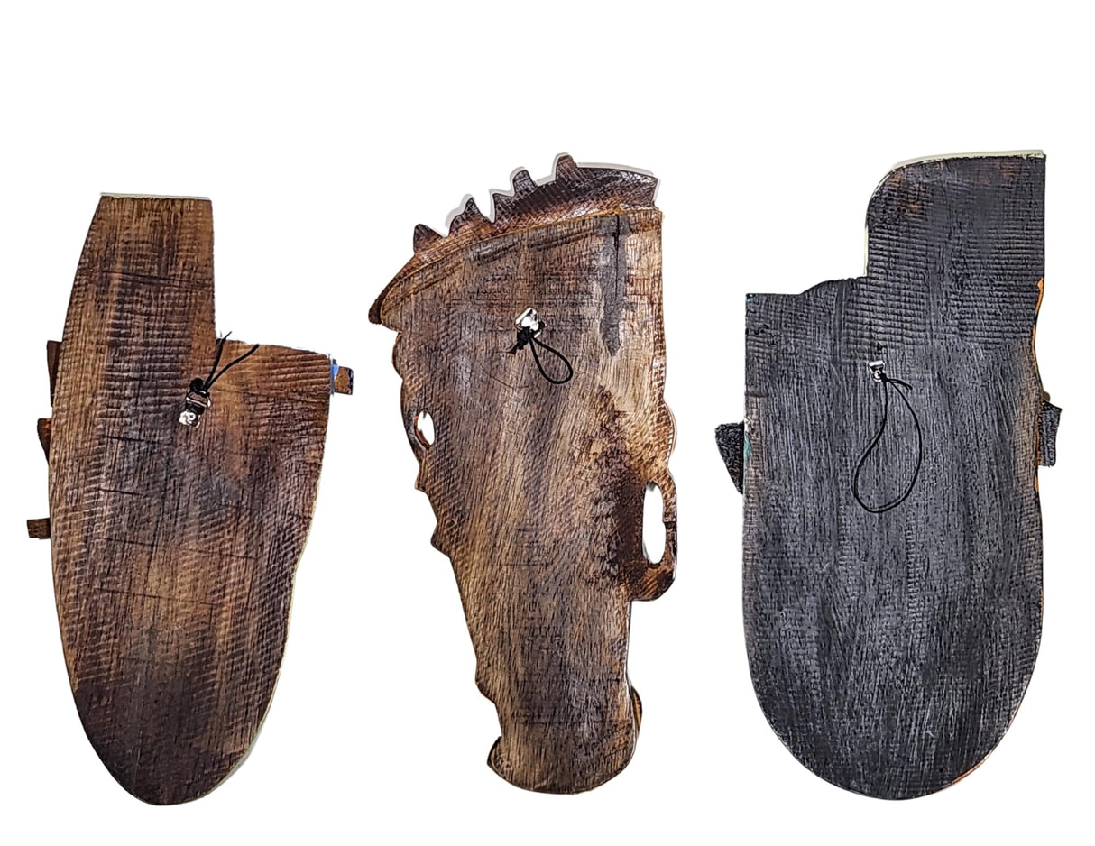 WorldBazzar 3 Pc Abstract MASK African Hand Carved Wooden Tribal Tiki MASK Wall Decor FACE Cubist Picasso WorldBazzar