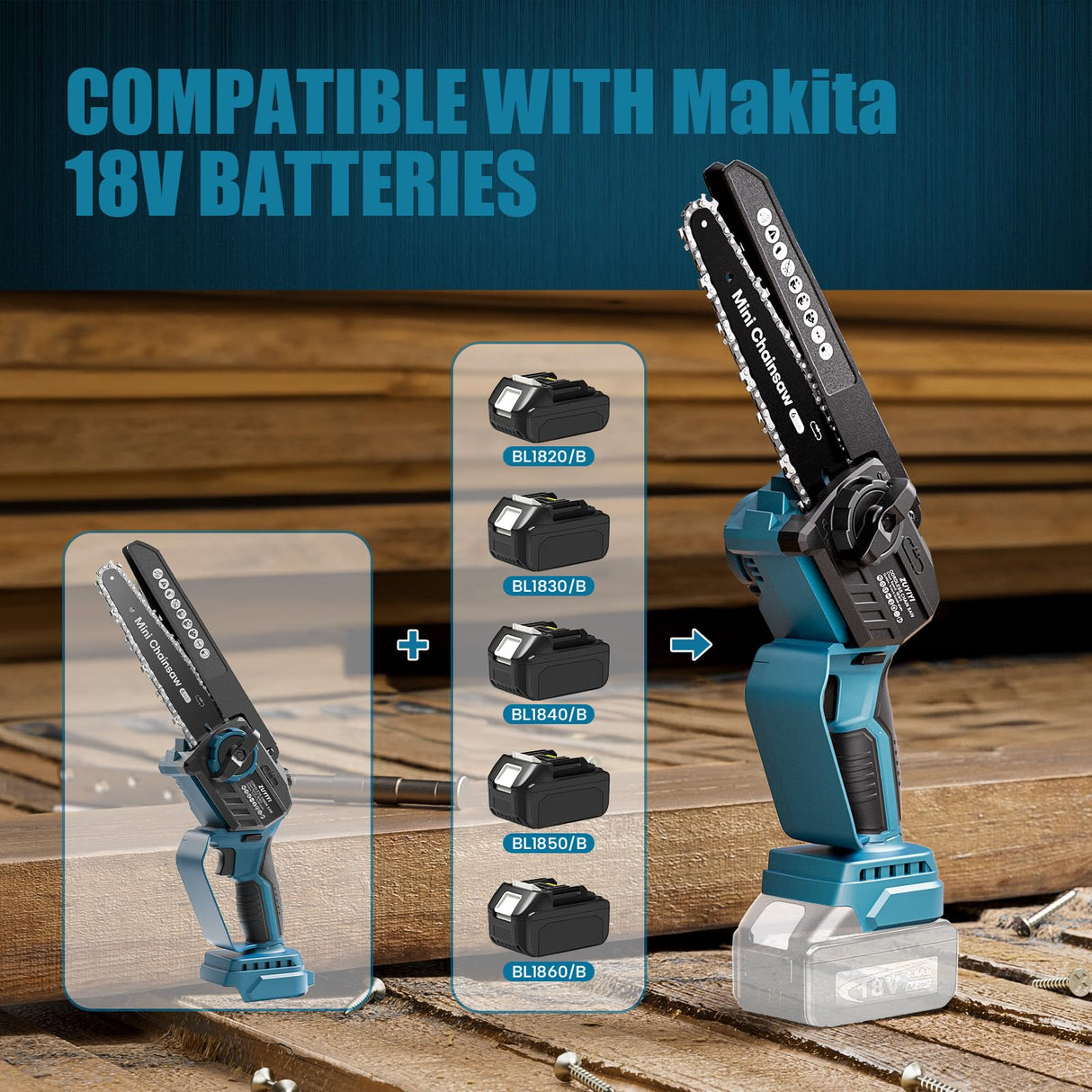 ZUYIYI Mini Chainsaw Cordless 6 Inch & 8 Inch for Makita 18V Battery, Brushless Handheld Chain Saw with Oiler Electric Chainsaw for Garden Courtyard ZUYIYI