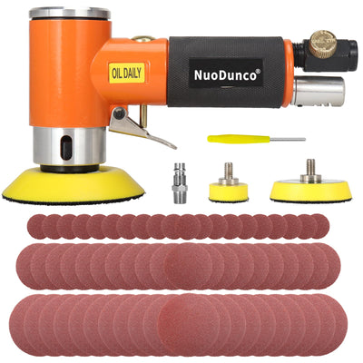 NuoDunco 1/2/3 Inch Mini Random Orbital Air Sander Kit Industrial Grade Pneumatic Sander for Auto Body Work with 60 Pcs 1"2"3" Hook & Loop Sanding