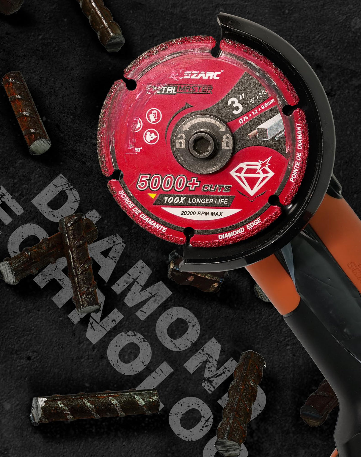 EZARC Diamond Cutting Wheel 3 x 3/8 Inch for Metal, Cut Off Wheel with 5000+ Cuts on Rebar, Steel, Iron and INOX EZARC