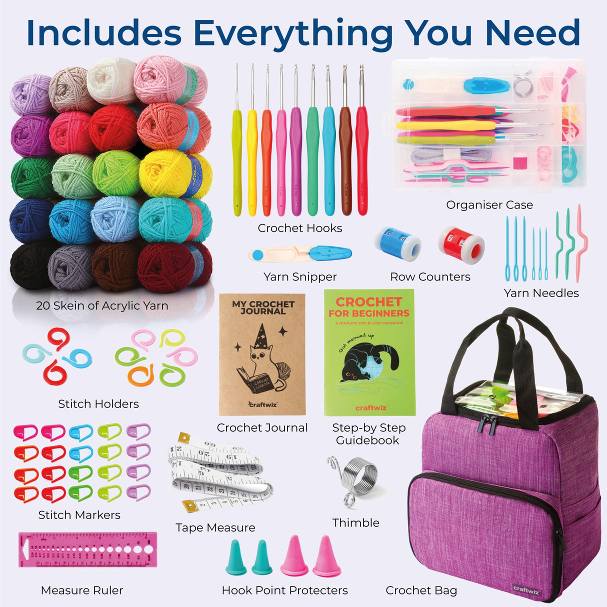 Craftwiz Ultimate Beginner Crochet Kit for Adults and Kids - Learn to Crochet with Complete Crochet Starter Kit - Perfect Crocheting Kit for Craftwiz