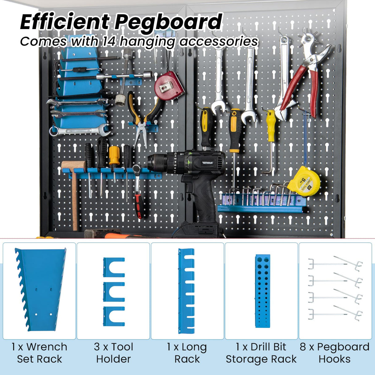 S AFSTAR Garage Workbench with Drawers, 32 x 16 Inches Tool Storage Workbench with Peg Board & 2 Lower Shelves, 14 Hanging Accessories, 220 LBS S AFSTAR