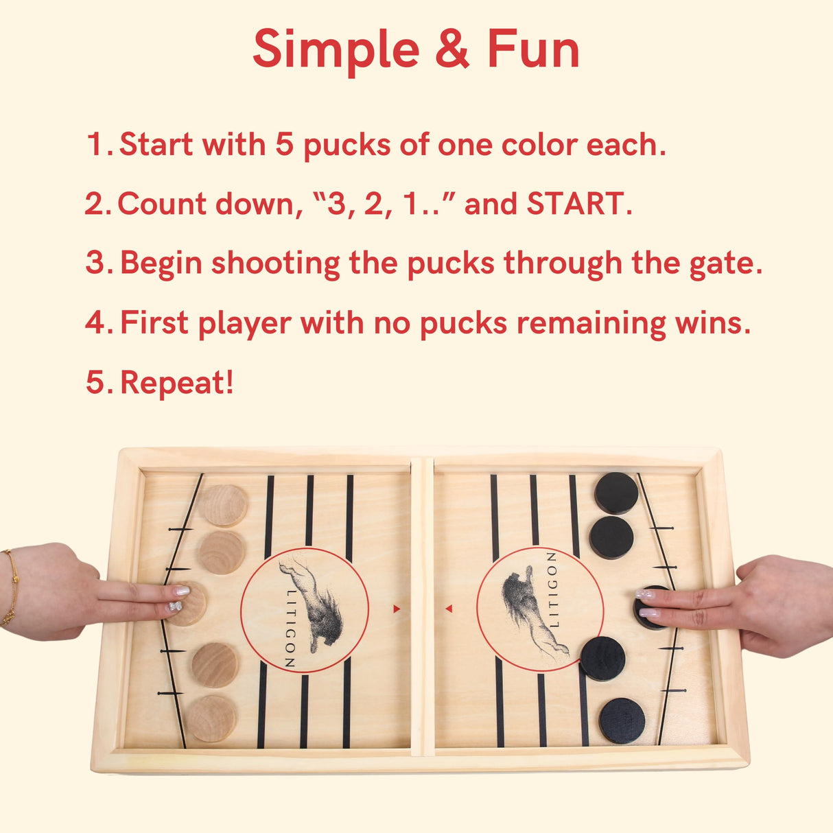 Litigon Shoot The Puck - Fast Sling Puck Game Large Size - Wooden Hockey Board Game - Desktop Battle Sling Hockey - Funny Family Home Games - Kids Litigon