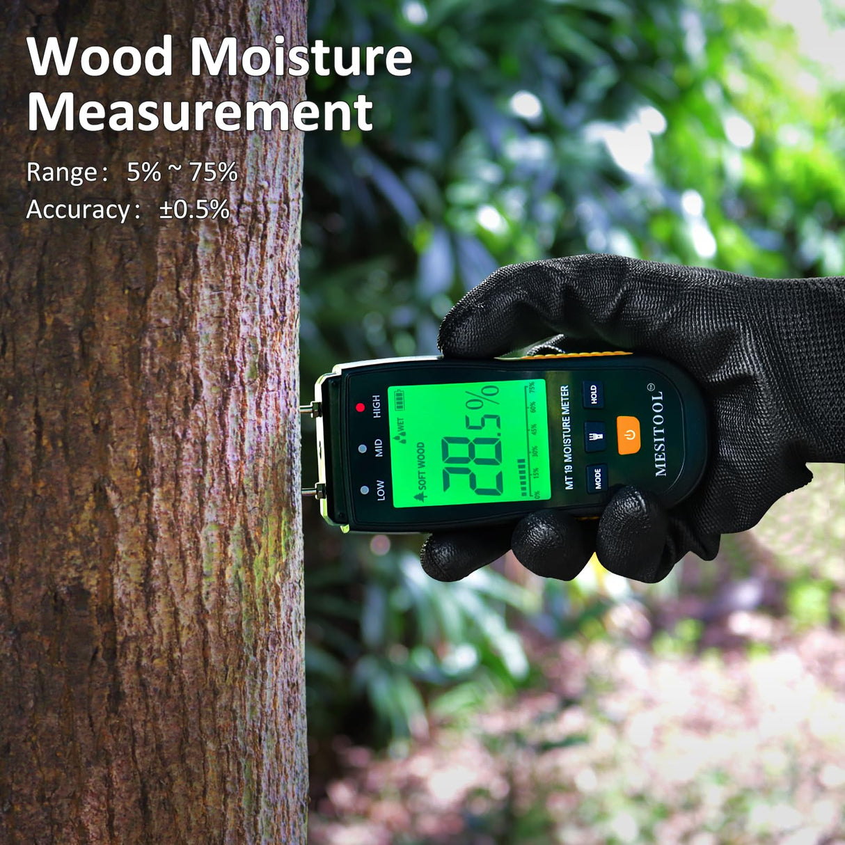 Wood Moisture Meter for Lumber,MESITOOL Pin Moisture Detector for Drywall,Wood Moisture Tester Floor Carpet,Firewood Moisture Meter for Concrete and MESITOOL