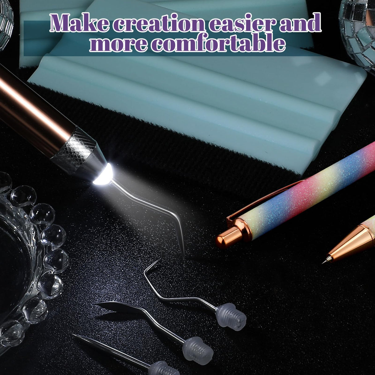 Therwen 10 Pcs Pin Pen Vinyl Weeding Tool Kit Includes 1 Led Weeding Tools with Light for Vinyl with 5 Different Pen Head 2 Retractable Air Release Therwen