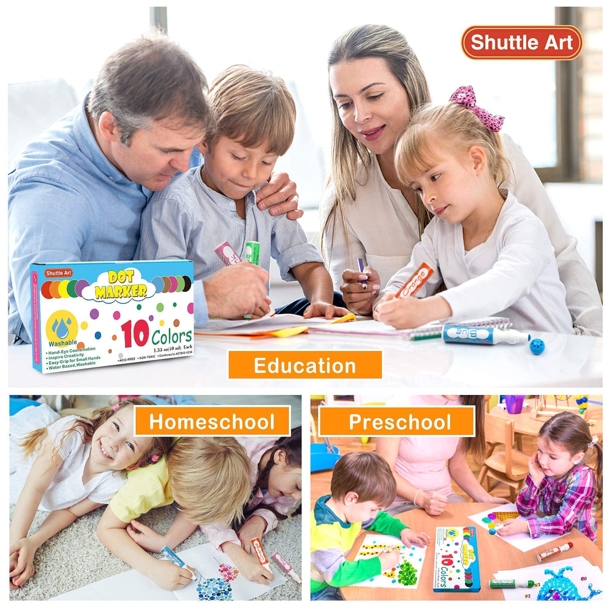 Shuttle Art Tempera Paint Sticks Bundle, Set of 30 Colors Tempera Paint Sticks + 10 Colors Dot Markers Shuttle Art