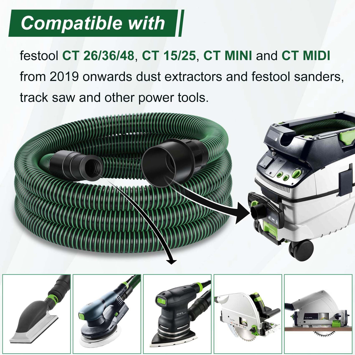 Dust Extractor Hose for Festool Vacuum Suction Hose D27/32x5m, Compatible with festool CT 26/36/48 CT 15/25 CT MINI and CT MIDI from 2019 onwards Feikeer