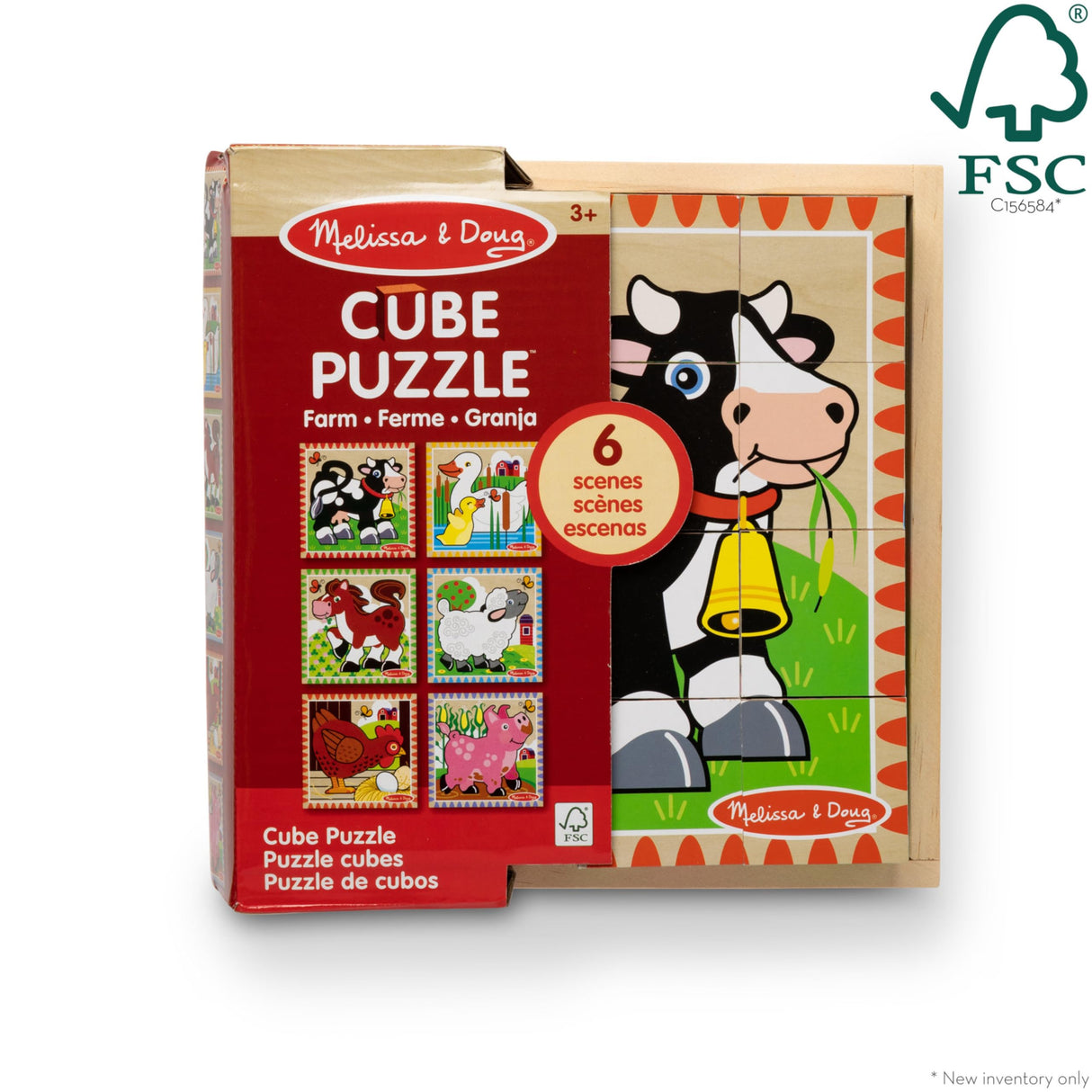 Melissa & Doug Farm Wooden Cube Puzzle With Storage Tray - 6 Puzzles in 1 (16 pcs) - Toddler Animal Puzzle -FSC-Certified Materials, 8.25 x 8.2 x Melissa & Doug