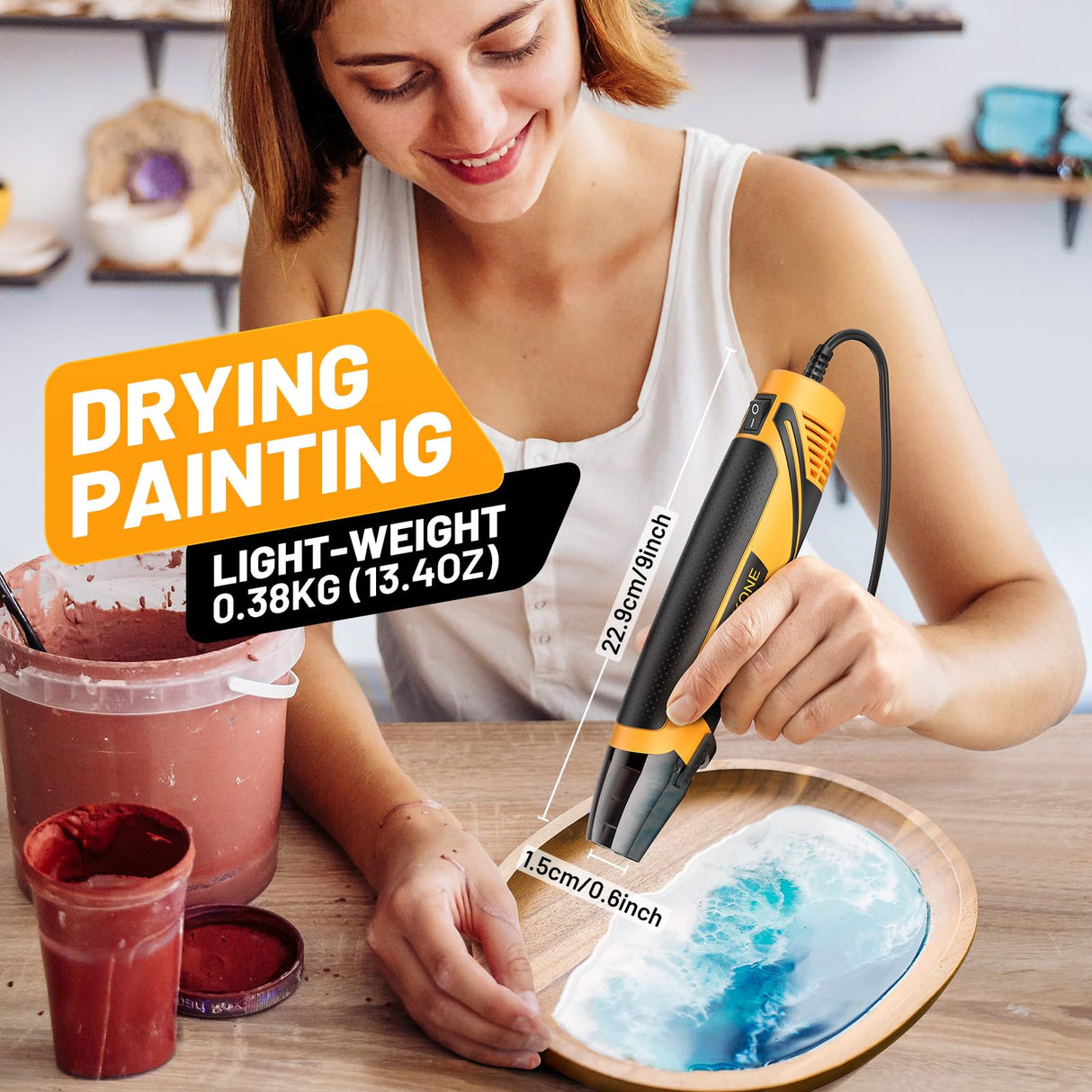 SEEKONE Mini Heat Gun, 350W 662℉ (350℃) Fast Heat Handheld Hot Air Gun Tool with Reflector Nozzle and 4.9Ft Long Cable Overload Protection for Craft SEEKONE