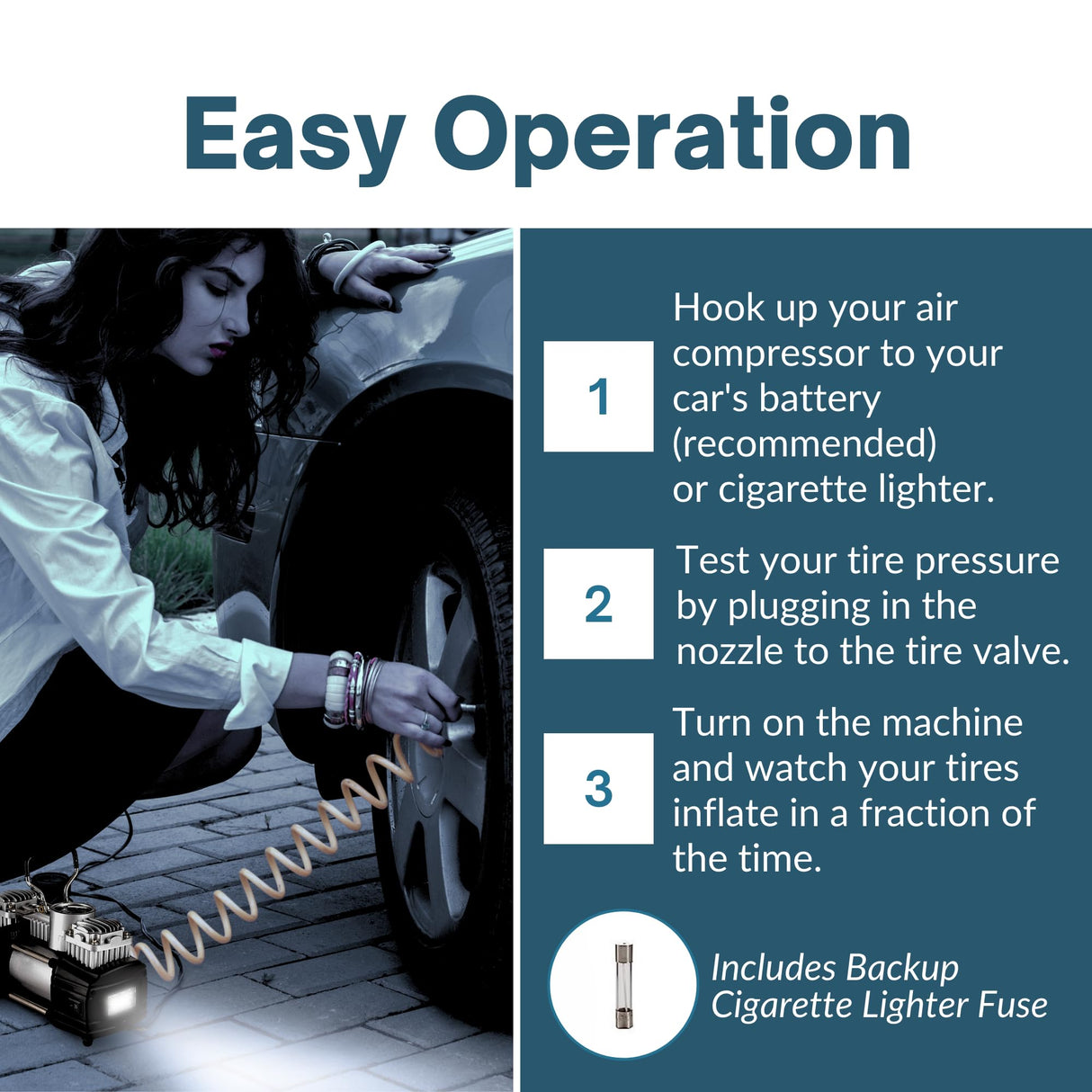 Asani 12V Air Compressor - Portable & Compact Tire Pump, 150 PSI Heavy-Duty Double Cylinder Tire Inflator with LED Flashlight, Ideal for SUVs, Asani