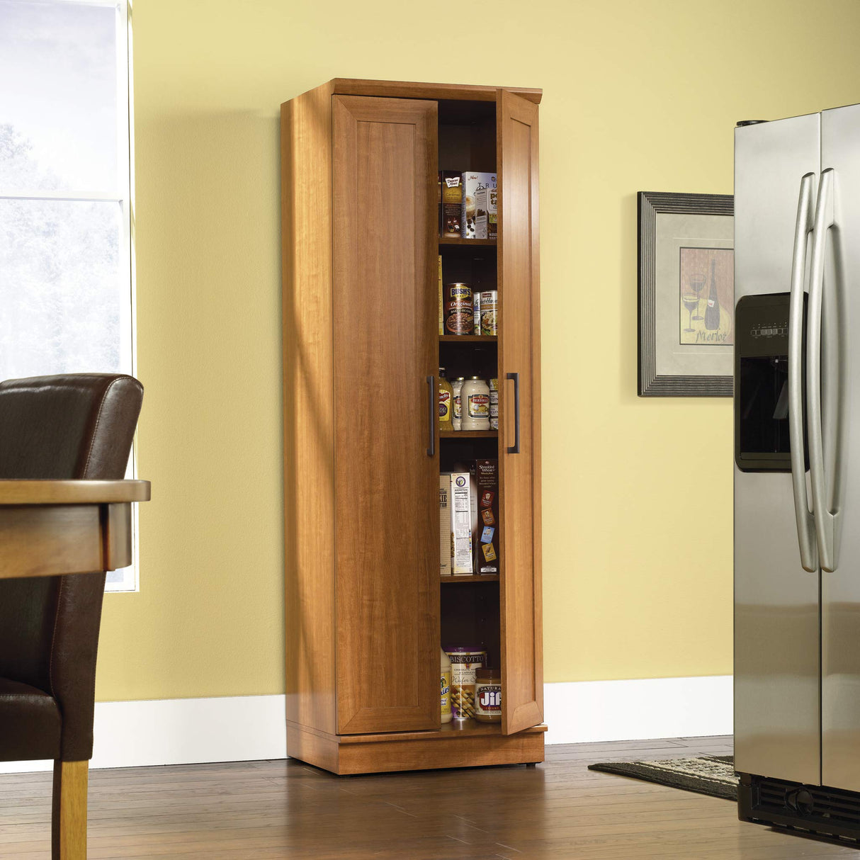 Sauder HomePlus Storage Pantry cabinets, L: 23.25" x W: 17" x H: 71.18", Sienna Oak finish Sauder