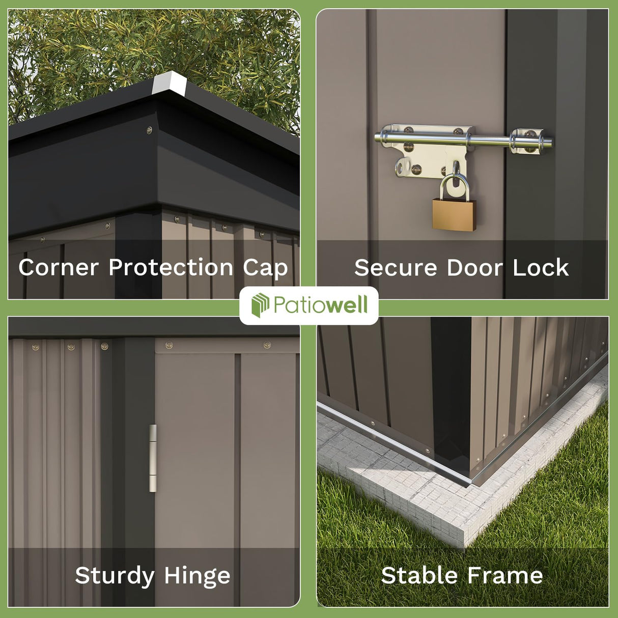 Patiowell 5x3 FT Outdoor Storage Shed, Tool Shed with Sloping Roof and Lockable Door, Metal Shed for Backyard Garden Patio Lawn, Brown Patiowell