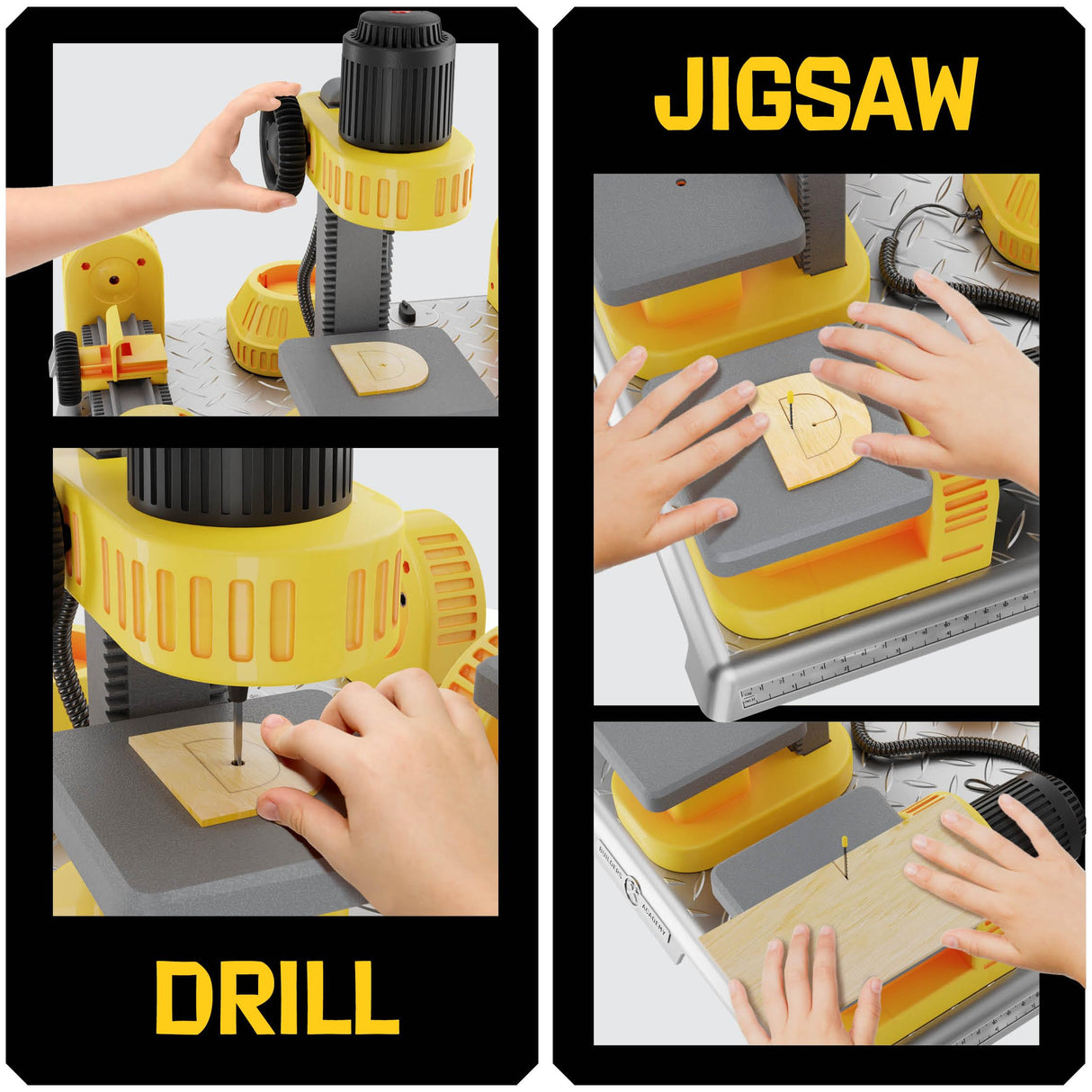 4 in 1 Woodworking Station for Kids - Wood Building Projects Kit for Boys - Real Construction Tools Sets - Boy Tool Set - Gifts for Boy Age Year Old Dan&Darci