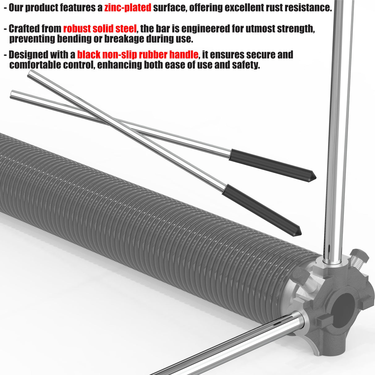 Blesseras Garage Door Torsion Spring Winding Bars with Non-Slip Handle, D1/2'' x L17.2'', 2-Pack Blesseras