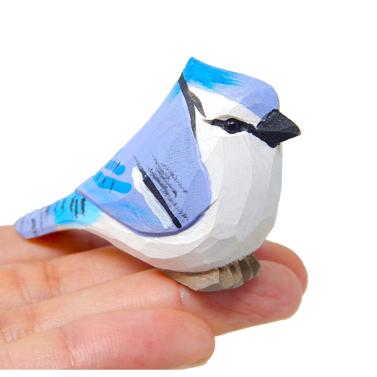 Selsela Blue Jay Bird Wood Figurine Statue Crested Jaybird Sculpture Ornament Decor Miniature Art Carve Small Animal Selsela