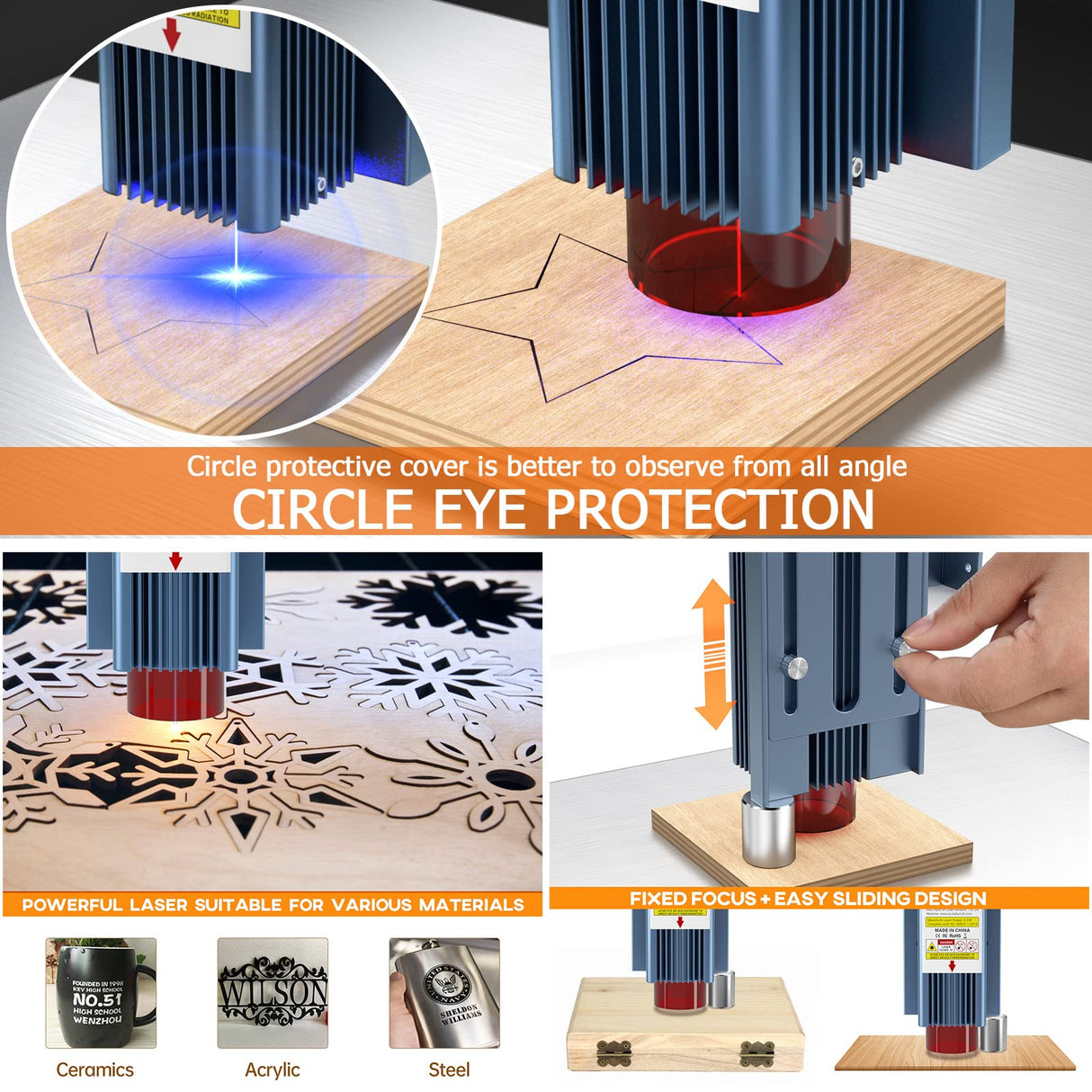 SCULPFUN S9 Laser Engraver 90W,Eye Protection,Compression Focus Laser Spot,15mm Wood Cutting,for Wood Metal Jewelry DIY Design Model Nameplate Puzzle SCULPFUN