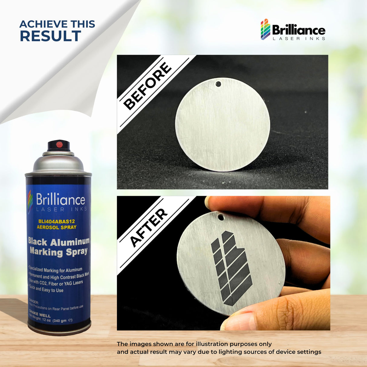 Brilliance Laser Inks 12 Oz Black Aluminum Laser Marking Spray for High Contrast Permanent Marks | Anti Clog Metal Engraving Aerosol Compatible with BRILLIANCE LASER INKS