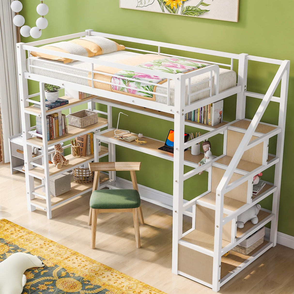 Bellemave Twin Loft Bed with Desk, Stairs, and Storage – Perfect Space-Saving Solution for Kids and Teens Bellemave
