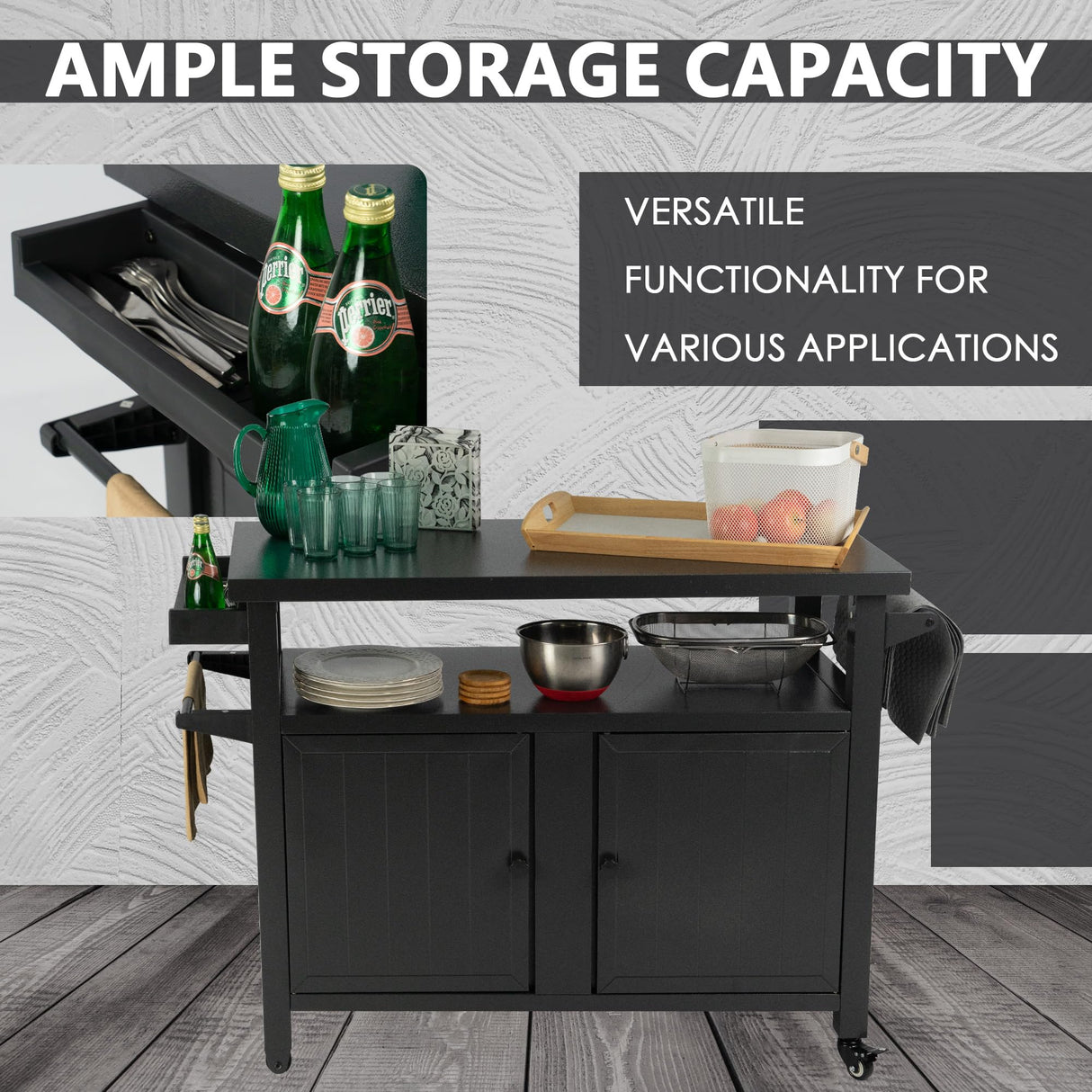 Kozyard BBQ Grill Storage Cart/Bin, Grill Carts Outdoor Storage Cabinet with Wheels, Metal Grill Table Kitchen Dining Table Cooking Prep BBQ Table Kozyard