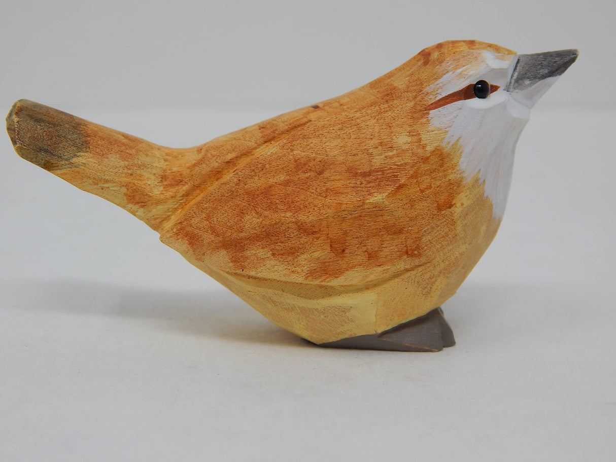 Selsela Carolina Wren Wood Figurine Statue Common Bird Miniature Handmade Art Craft Carve Small Animal Selsela