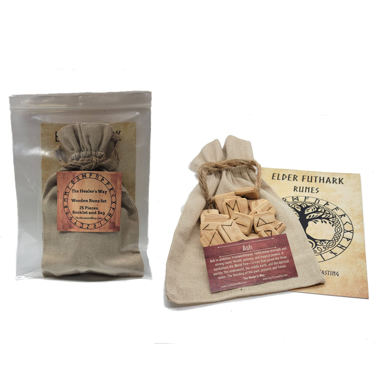 Wooden Runes Set Ash with Carved Elder Furthark Alphabet Viking Runes for Divination and Healing… (Ash) THE HEALER'S WAY