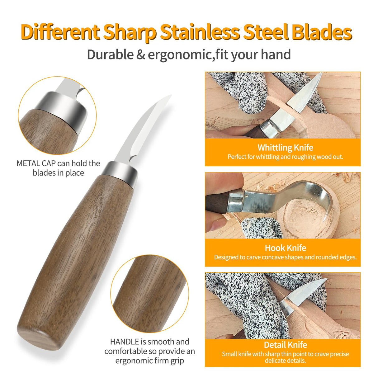 JIAN Wood Carving Tools Set - Wood Carving Knife Kit for Beginners, Adults, and Kids, Includes 3 Whittling Knives for DIY Woodworking and Carving JIAN