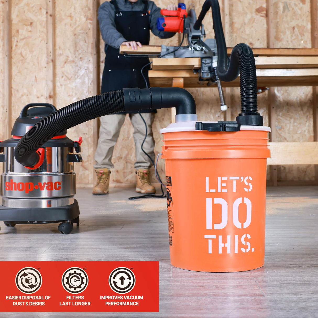 Shop-Vac Dust Collector, Portable Dust Collector for Woodworking, Fits 5 Gallon Bucket, Easy Disposal of Dust & Debris, Elbow Fittings, 2-1/2" Hose Shop-Vac