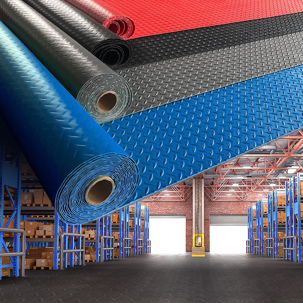 Boshen 5Ft x 17Ft Garage Floor Mat 2.5mm Thickened Rubber Flooring Roll 85sqft Diamond Plate PVC Rubber Trailer Mat Non-Slip Floor Protector Mat for Boshen