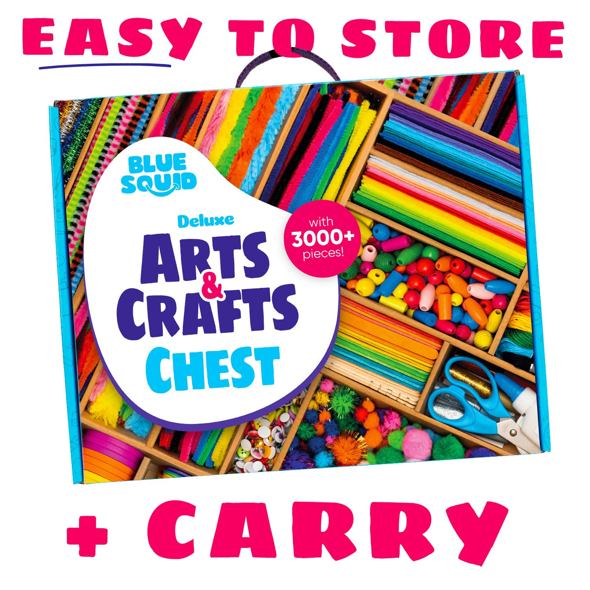 Blue Squid Arts and Craft Supplies for Kids - 3000+pcs Deluxe Craft Chest, Giant Arts and Crafts Kit, Craft Box of Art Supplies for Kids, Kids Craft Blue Squid