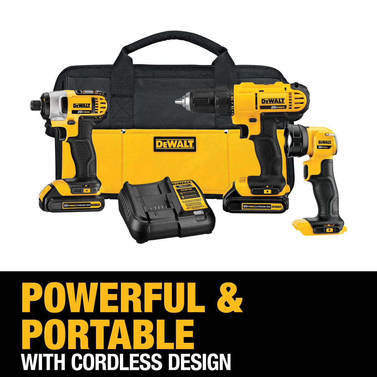 DEWALT 20V MAX* Cordless Drill Combo Kit, 3-Tool (DCK340C2),Black/Yellow DEWALT