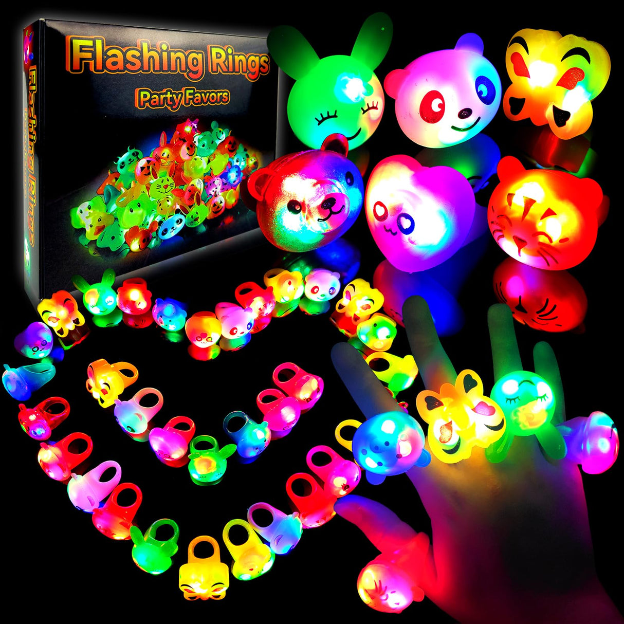 Wakestar - 24 Pack LED Light Up Bumpy Rings Party Favors For Kids Prizes Box Toys For Birthday Classroom Rewards Treasure Box Prizes Toys Glow Party Wakestar