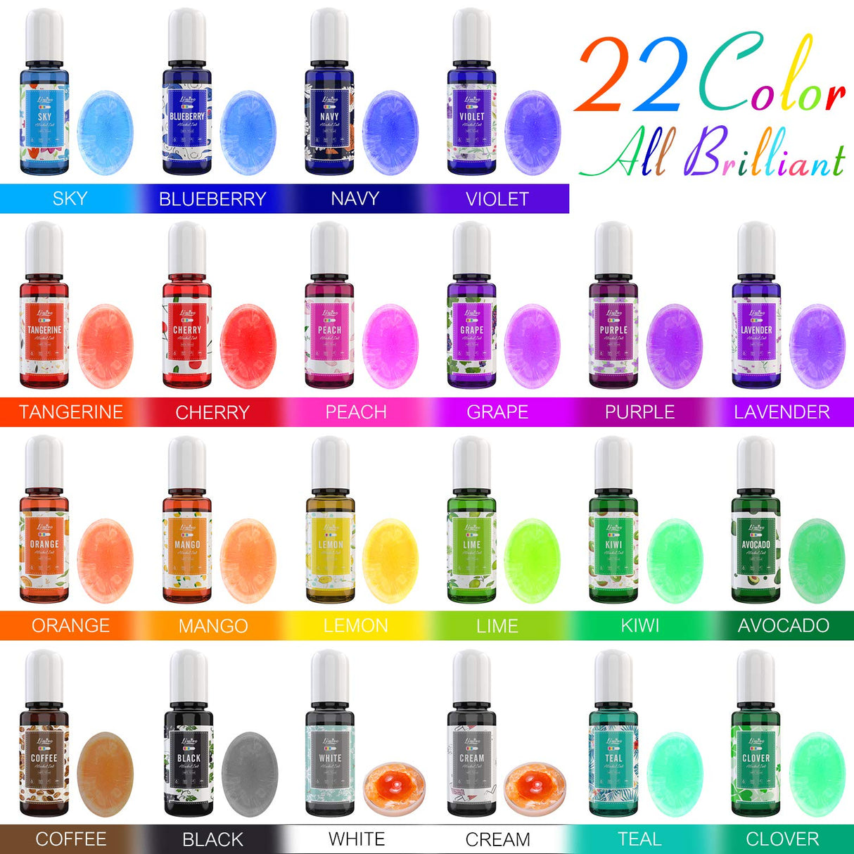 Alcohol Ink Set - 22 Colors x 0.35oz Alcohol Based Ink for Epoxy Resin Painting, Resin Petri Dish Making - Concentrated Alcohol Paint Color Dye for Limino