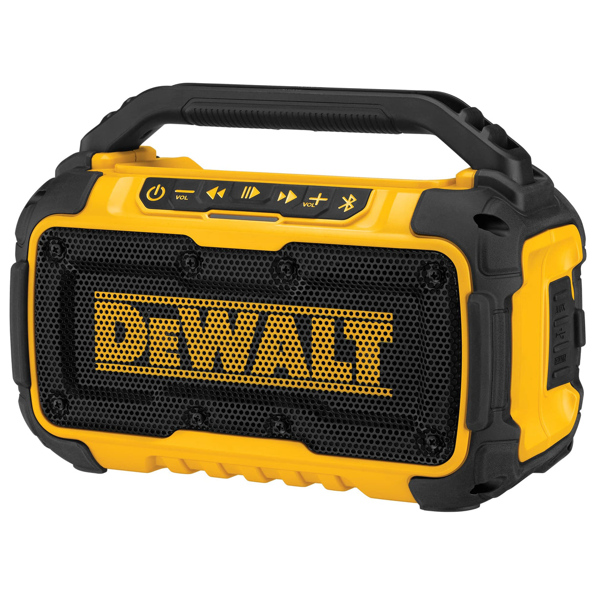DEWALT 20V MAX Bluetooth Speaker, 100 ft Range, Durable for Jobsites, Phone Holder Included, Lasts 8-10 Hours with Single Charge (DCR010), DEWALT
