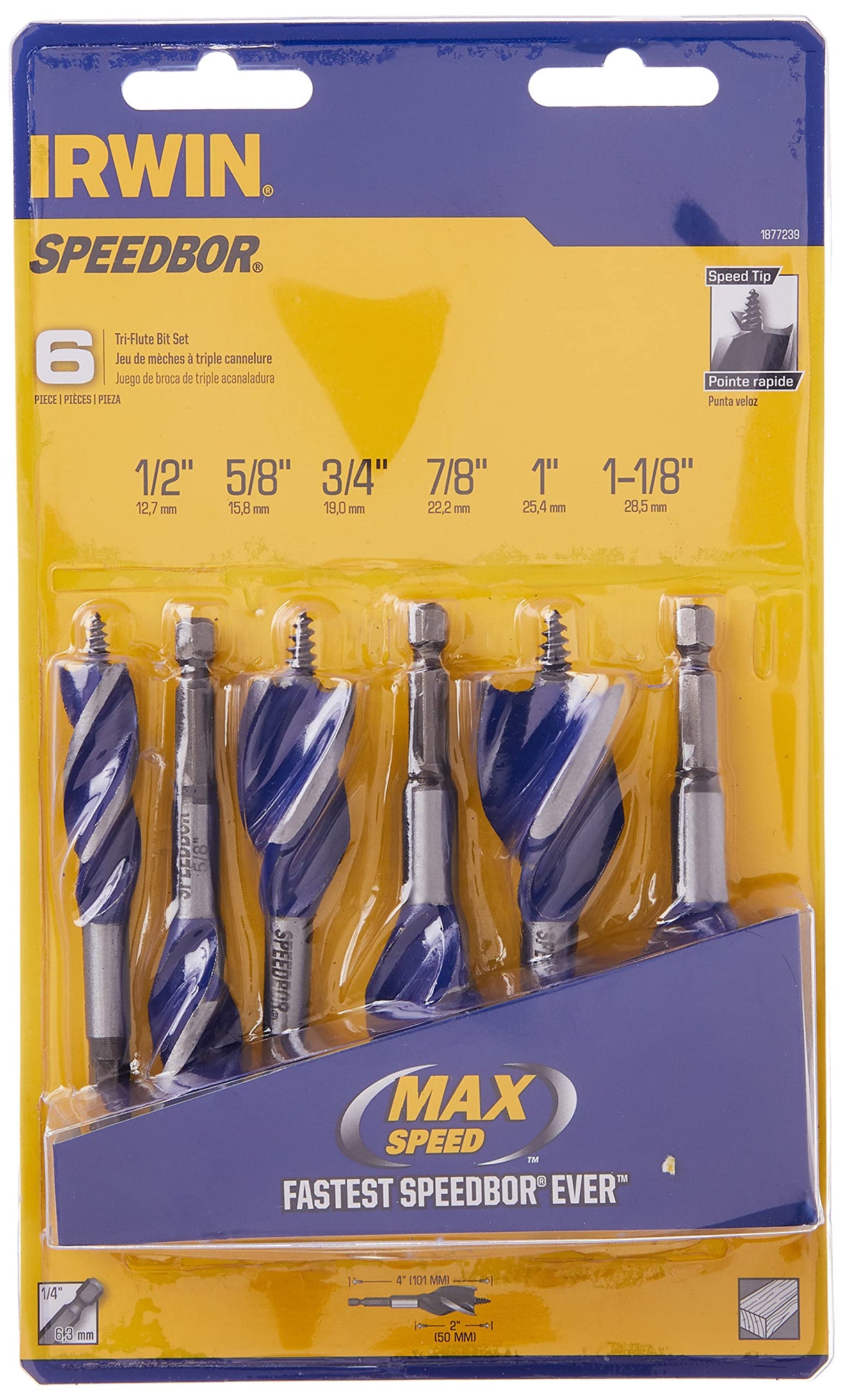 IRWIN SPEEDBOR Drill Bit Set for Wood, 4-Inch, 6-Piece (1877239) IRWIN