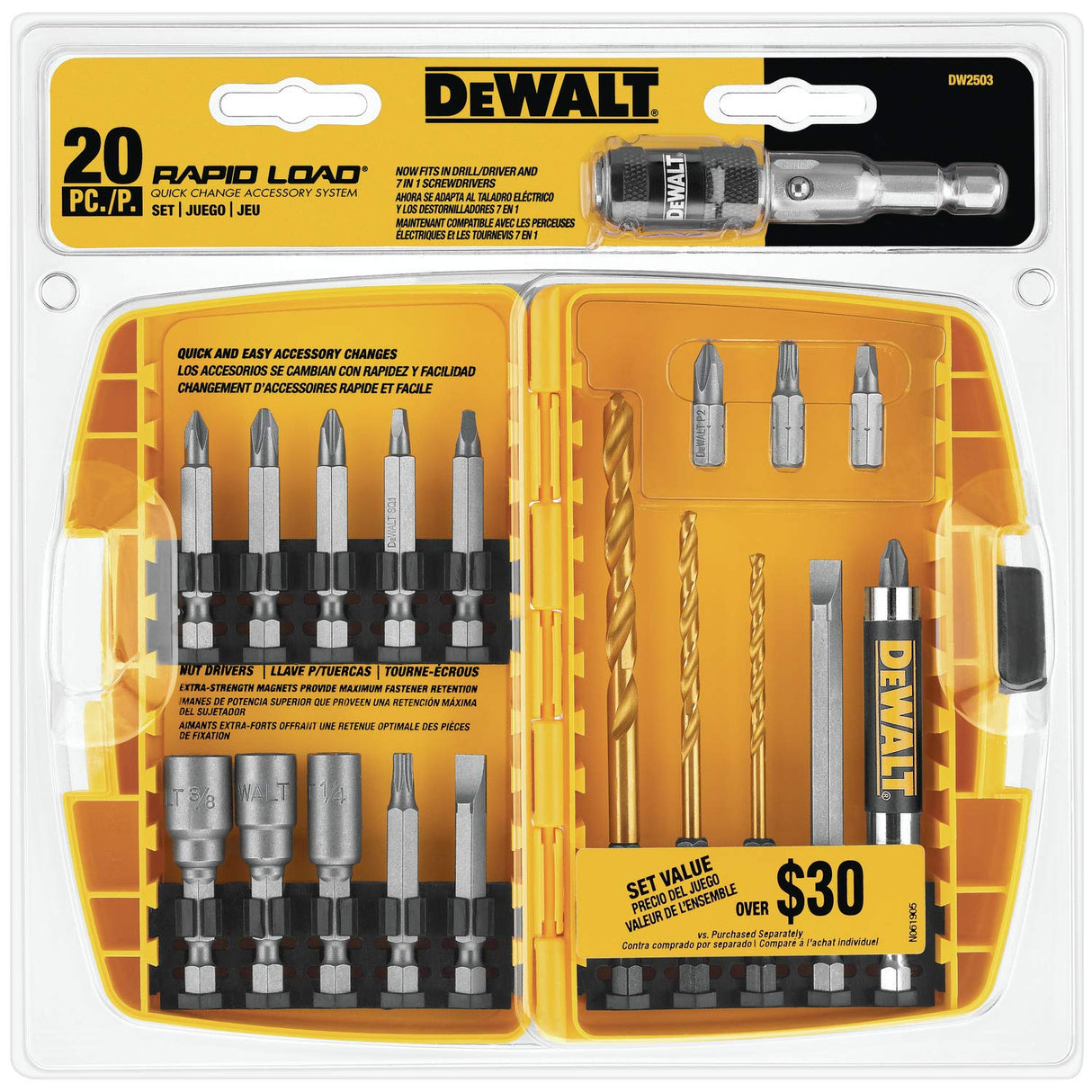 DEWALT Screwdriver Bit Set, Rapid Load, Tin, 20-Piece (DW2503) DEWALT